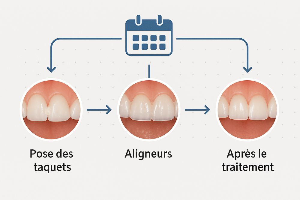 Étapes du traitement orthodontique pose port et retrait des taquets