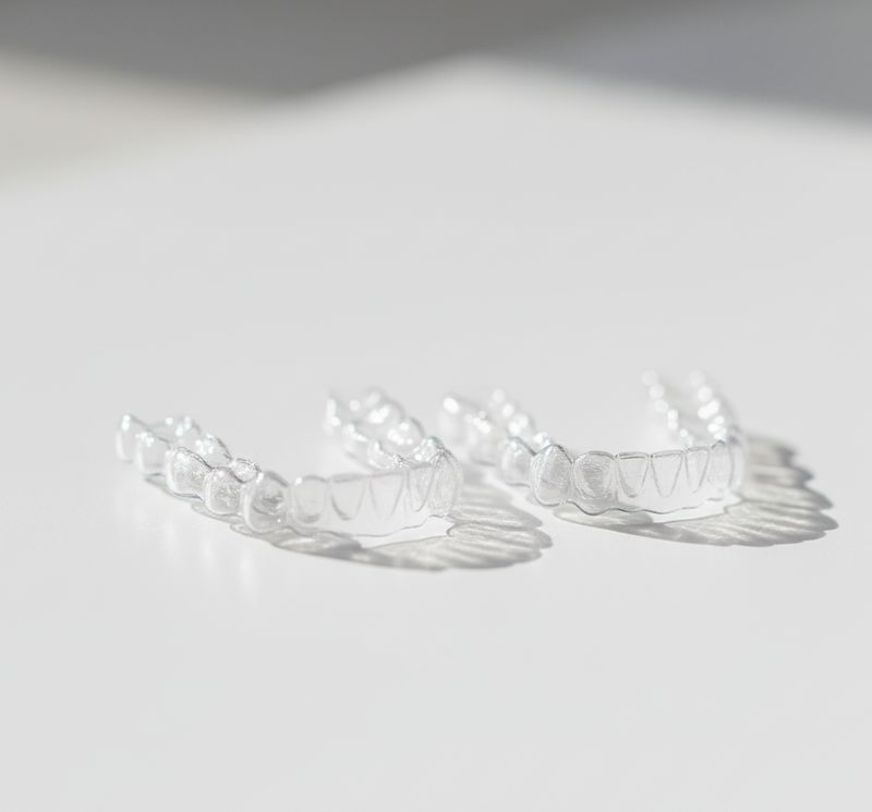 Aligneurs transparents posés sur surface blanche