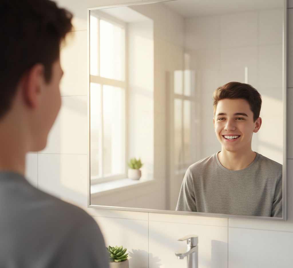 Adolescent confiant après un traitement par bagues dentaires