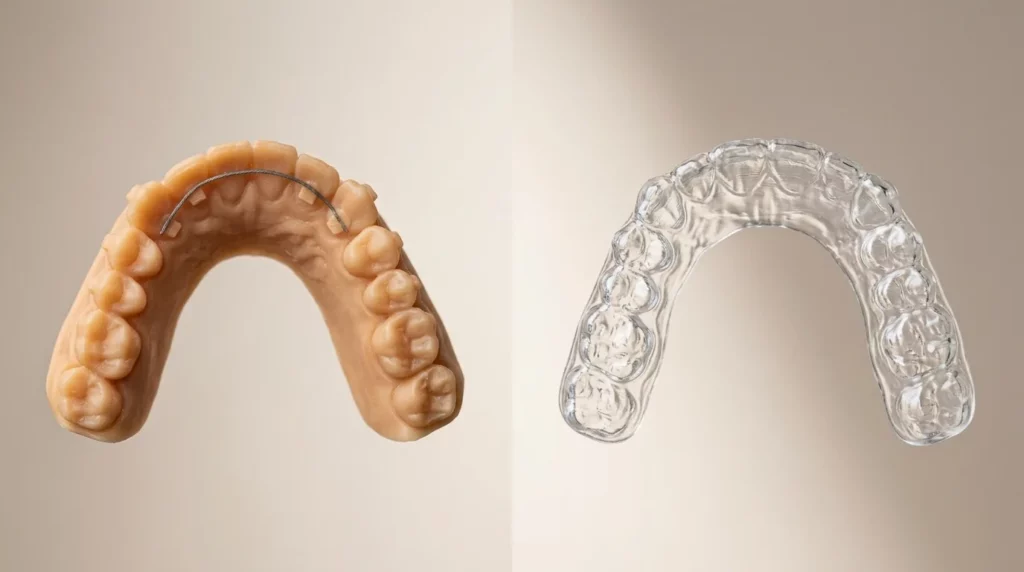 Comparaison entre fil de contention collé et gouttière de contention amovible