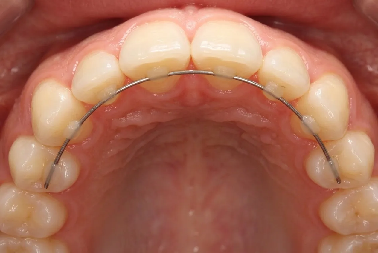 Fil de contention palatin derrière les dents supérieures